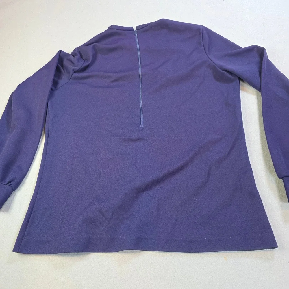 Vintage Jane Holly Purple Mock Neck Long Sleeve Blouse Textured Knit Top Zipper - Picture 10 of 11